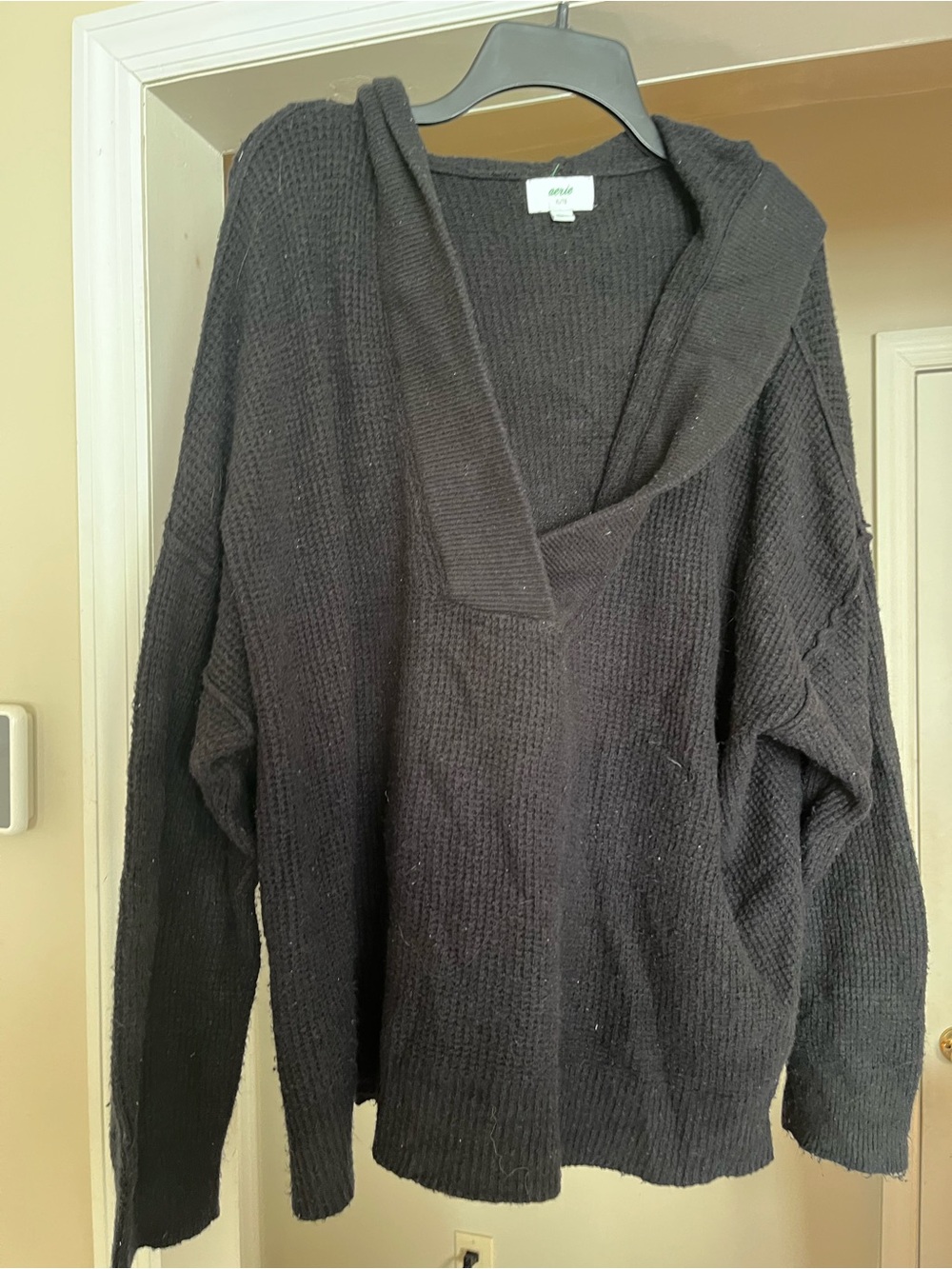 aerie Black Hooded Cowl-Neck Sweater